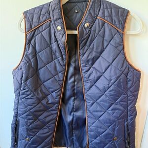 Quilted Navy Vest with Orange Trim